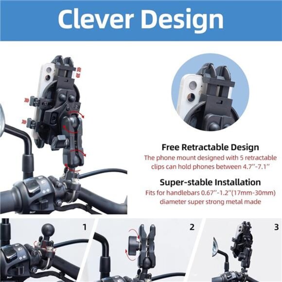 Motorcycle Phone Mount with Vibration Dampener for 4.7''-7.1'' Phones - Picture 5 of 7